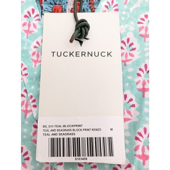 NWT Tuckernuck Kenzo Dress Teal Seagrass Block Print Boho Mini Size Medium - Picture 6 of 9